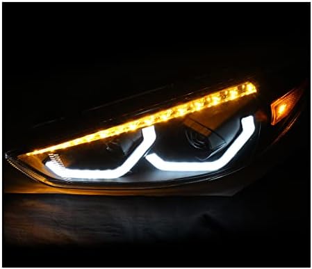 ZMAUTOPARTS LED-Szekvenciális Vetítő Fényszórók Fekete w/6.25 Kék DRL Kompatibilis 2015-2018 Ford Focus S/SE/ST