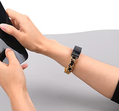 AWSMORE Kompatibilis Fitbit Inspirálja 2/Inspire HR/Inspire-Rozsdamentes Acélból készült Fém -, illetve Vegyes Bőr Szíj Csere Zenekarok