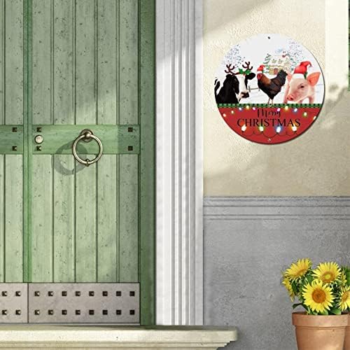 Kerek Fém Tábla Emléktábla Boldog Karácsonyt Vicces Állatok Dekoratív Fali Fali Tábla Vintage Kör Koszorú Jel Fém Művészi Nyomatok