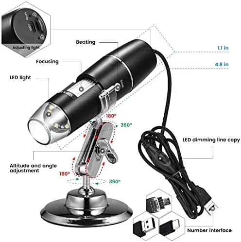 Kézi USB Digitális Mikroszkóp, Fém Állvány, Hordozható HD 1000 X Nagyítás Ellenőrző Kamera 8 LED Android, Windows Mac Számítógép