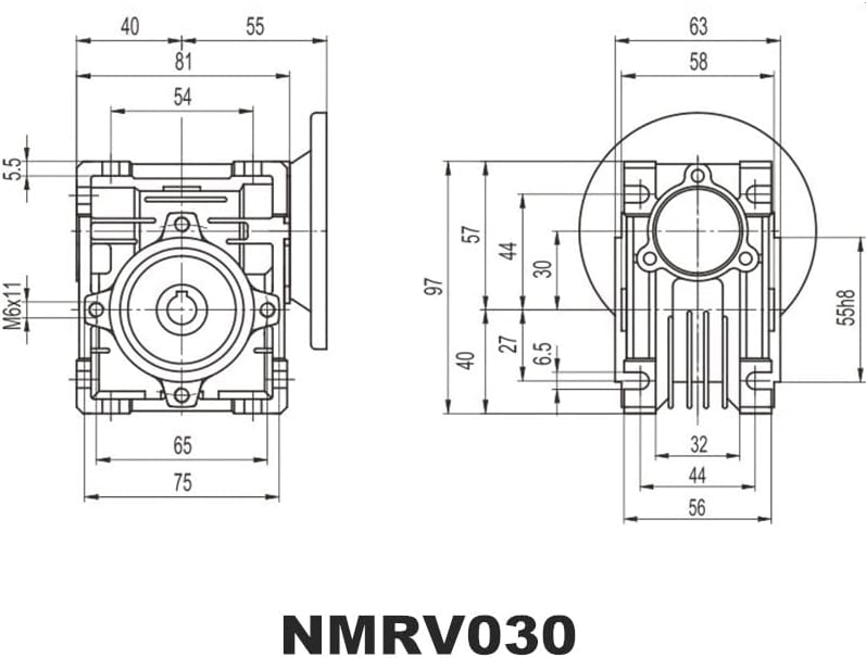 Davitu DC Motor - 90 fokos Sebességváltó NMRV030 Féreg Fogaskerék áttétel 5:1 - 80 :1, 9mm, vagy 11mm bemenő tengely - (Fordulatszám(RPM):