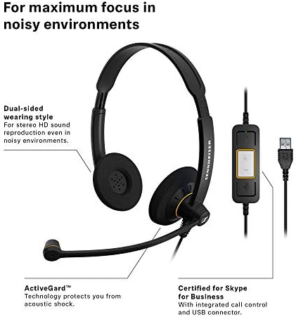 Sennheiser Fogyasztói Audio SC 60 USB ML (504547) - Kétoldalas Üzleti Fülhallgató | Skype Üzleti | HD Hang, zajszűrős Mikrofon, & USB Csatlakozó