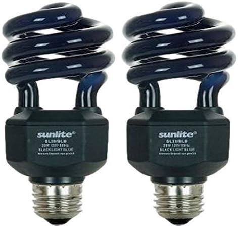Sunlite SL220 BLB Spirál Energiatakarékos kompakt fénycsövek Villanykörte Közepes Bázis Blacklight, 20W, Kék (2 csomag)