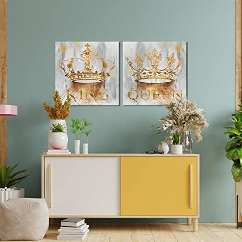 sechars Romantikus Hálószoba Wall Art Modern Golden királyi Korona Festmény Művészi Nyomatok, Vászon Kortárs Szürke, Arany Mű