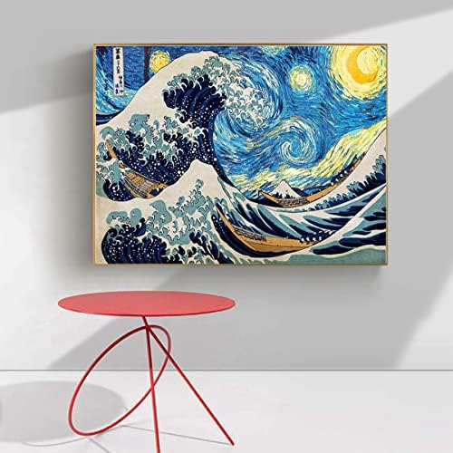 A Nagy Hullám Le Kanagawa A Csillagos Éjszaka Poszter-Katsushika Hokusai Vincent Van Gogh Művészete-Vászon Nyomatok Wall Art a