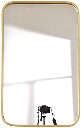 YFSHD Kortárs Szálcsiszolt Fém Fali | Üveg Panel Arany Keretes Lekerekített Sarok Mélyen fekvő Design | Tükrös Négyszög Lóg