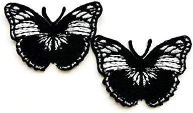 TH Készlet 2 Kicsi. Mini Szép Pillangó, Fekete Színű, Gyönyörű Színes Rajzfilm Javítás Hímzett Varrjuk fel a Vas a Javítás a