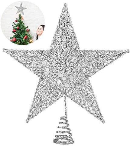 ADXCO Fém karácsonyfa Topper Csillag Csillogott a Karácsonyi fa tetején Csillogó Hallow Vezeték Csillag Treetop a Karácsonyi