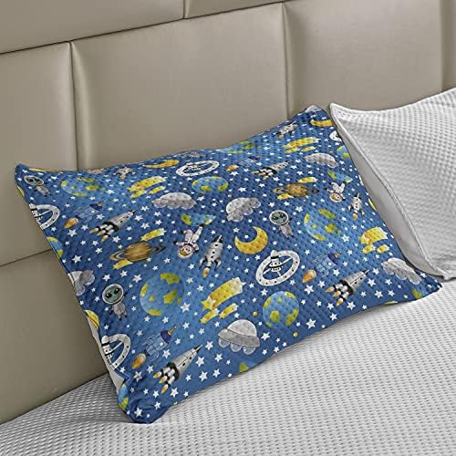 Ambesonne Tér Kötött Paplan Pillowcover, Idegen, ami Emberi Űrhajós Tér Felvételi Csillagok, Hold, Föld, Kép, Standard King Méretű