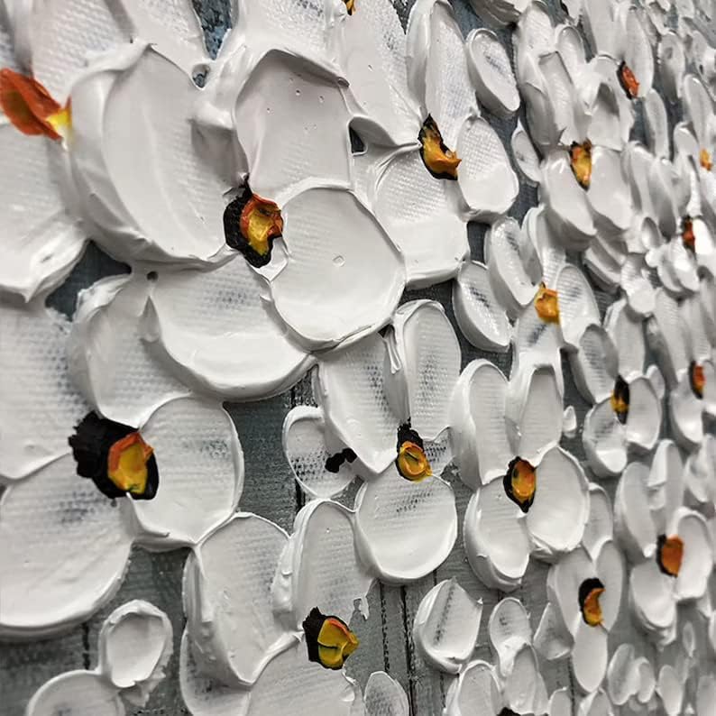 Kézzel Festett Absztrakt Virágok Olaj Festmény Fehér Cseresznye Virág Akril Szerkezetű Mű, Vászon Wall Art lakberendezés (Van-Keretes,24x48inch-60x116cm)