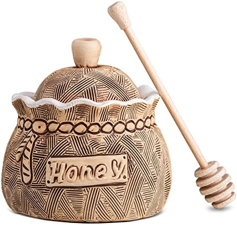 Rusztikus Barna Honey Pot Urna Cookie Jar - 16 oz Kerámia le Creuset Szívem Jar Set - Vintage Kerámia csupor Mézet a Göncöl - Hordozható