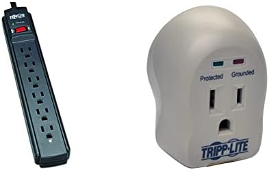 Tripp Lite 6 Outlet túlfeszültségvédő elosztó, 6 láb Kábel 790 Joule, Fekete, 20,000 Biztosítás (TLP606B) & 1 Outlet Hordozható