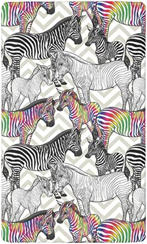 Szivárvány Zebra Témájú Felszerelt Mini Kiságy, Ágynemű,Hordozható Mini Kiságy, Ágynemű Puha Kisgyermek Matrac Lapra Szerelve, Kiságy,