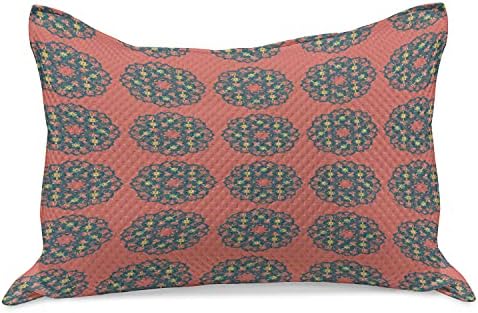 Ambesonne Geometriai Kötött Paplan Pillowcover, Virágos Témájú Illusztráció, Retro Design, Standard Queen Méretű Párna Fedezni