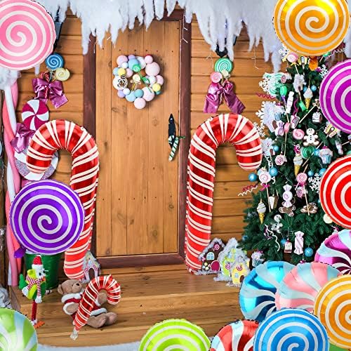 Haconba 42 Pack Karácsonyi cukorbot Lufi Karácsonyi Édességek CandyCanes Szélmalom Fólia Lufi Karácsonyra Téli nyaraló Parti Dekoráció