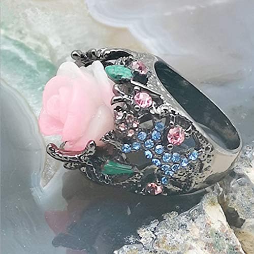 Kecses Gyémánt Gyűrű Női Gyűrű Méret 7 Luxus Rose A Gyémánt Gyűrű Eltúlzott Ékszerek Vintage Gyűrű Készlet