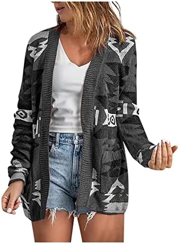PRDECEXLU Plus Size Strand Kabátok Női Divatos Hálaadás Napja Hosszú Ujjú Laza Fit Felső Vékony Collarless Király Geometriai