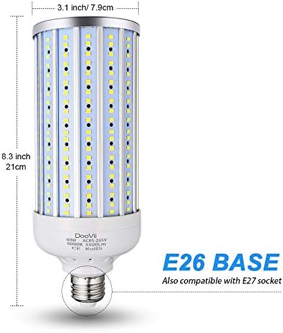 60 Watt LED Kukorica Izzó(500W Egyenértékű),5500 Lumen 6000K,Hűvös Nyári Fehér LED Utcai Terület Fény,E26/E27 Közepes Bázis,Kültéri Garázs