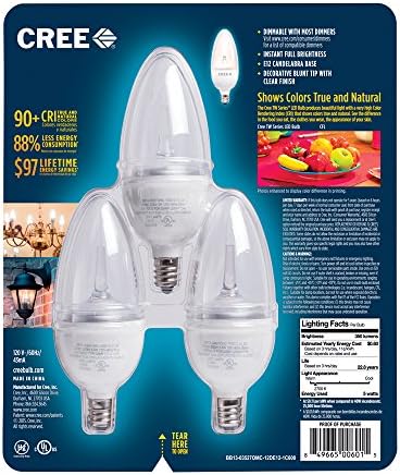 CREE BB13-03527OMC-12DE12-1C600 TW Sorozat 40W Egyenértékű Gyertyatartót Dekoratív Szabályozható LED Izzó (3 Csomag), Puha, Fehér