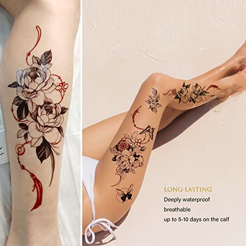 Roarhowl Nagy tökéletesen hamis tetkó,keleti elemek a nagy virágok, ideiglenes tetoválás nőknek szexi 10 minták