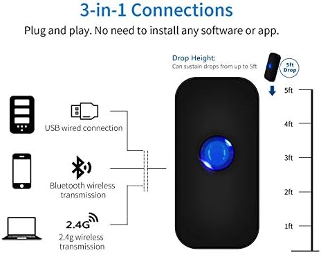 Mini Bluetooth Vezeték nélküli Vonalkód olvasó,Symcode USB Hordozható Kézi 1D CCD Vonalkód Olvasó Szkenner a POS/Android/iOS/iMac/Ipad