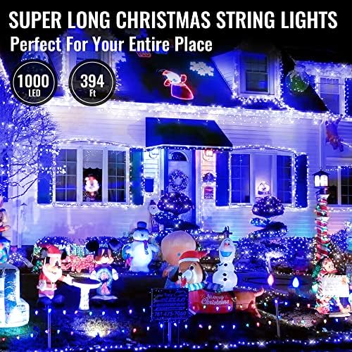 Heceltt Karácsonyi Fények, Kültéri Dekoráció, 394ft 1000 LED Extra Hosszú, Vízálló, Ragyogj Tündér String Fények, Tiszta Vezeték UL Csatlakoztassa