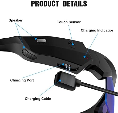 SKYWAY Okos Bluetooth Napszemüveg,Sport Audio Szemüveg, Headset, Nyitott Fül Zene kihangosított Hívás Napszemüveg SS8008 (Kék)