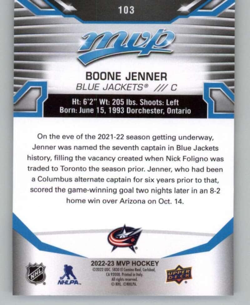 2022-23 Felső szint MVP 103 Boone Jenner Columbus Blue Jackets NHL Jégkorong Trading Card
