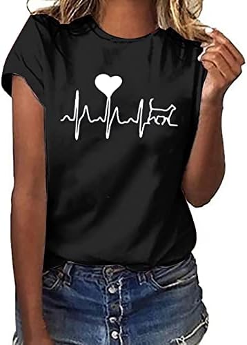 Grafikus Póló Női Nyári Szív EKG Nyomtatás Sleeve póló Rövid Ujjú Alkalmi Tshirt Lányok Aranyos Maximum Plus Size