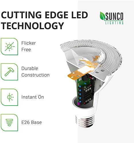 Sunco Világítás PAR20 LED Izzó 50W Egyenértékű 7W, Szabályozható 3000K, Meleg Fehér, 470 LM, E26 Közepes Bázis, IP65 Vízálló, Beltéri,