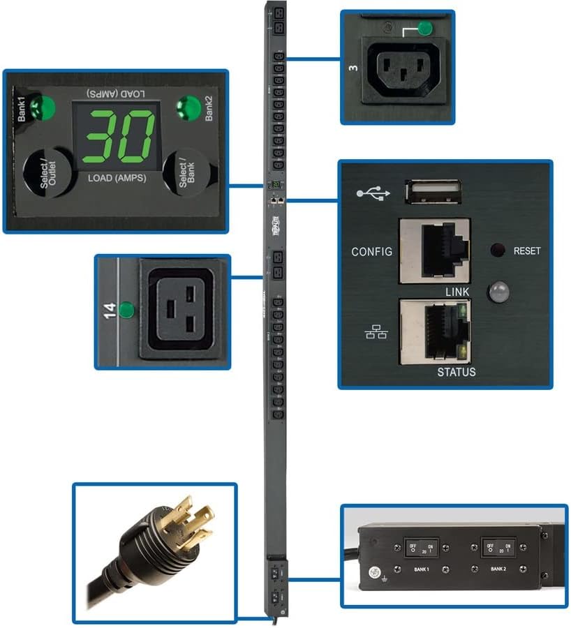Tripp Lite Ellenőrzött PDU a Hálózati Interfész, 5.8 kW egyfázisú Ellenőrzött Per-Outlet PDU, 0U Függőleges Mount, 24 Üzletek