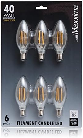 Maxxima Gyertyatartót Tiszta Végtelen LED Gyertya Izzó 40 Watt Egyenértékű Meleg Fehér 2700K 350 Lumenes, 4 Watt (Csomag 6)
