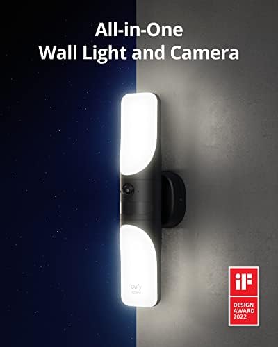 eufy Biztonsági S100 Vezetékes Fali Lámpa Kamera, Biztonsági Kamera, Kültéri, 2K Kamera 1200 Lumen Fényt, Színes éjjellátó, Mozgásérzékelő