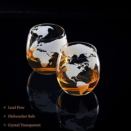 LiquorKnight Globe Whiskys Üveget Set/metszett ólommentes Üveg/Fa Állvány/Ital Adagoló Bár Szett 4 Üveg/Whiskey Kövek & Tölcsér/Antik