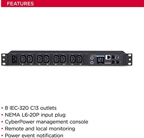 CyberPower PDU81006 Váltott Mért-By-Outlet PDU, 200-240V/20A, 8 Üzletek, állványba szerelhető, 1U