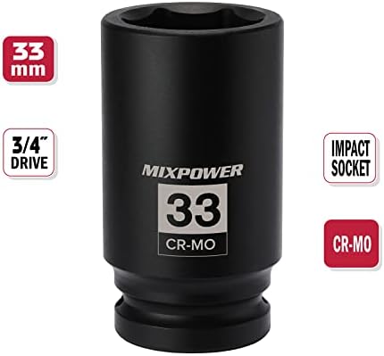 MIXPOWER 10 Db 3/4 Hüvelykes merevlemez-Meghajtó Mély Hatást Socket - 33mm, Metrikus, CR-MO, 3/4Dr. 6 Pont Tengely Dió Aljzat az Egyszerű
