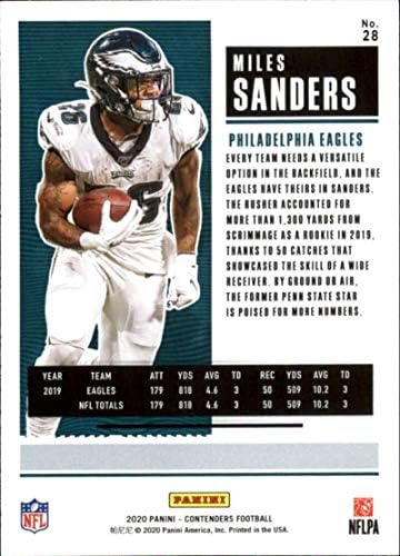 2020 Versenyző NFL Szezon Jegy 28 Kilométer Sanders Philadelphia Eagles Hivatalos Labdarúgó-Trading Card által Panini Amerika