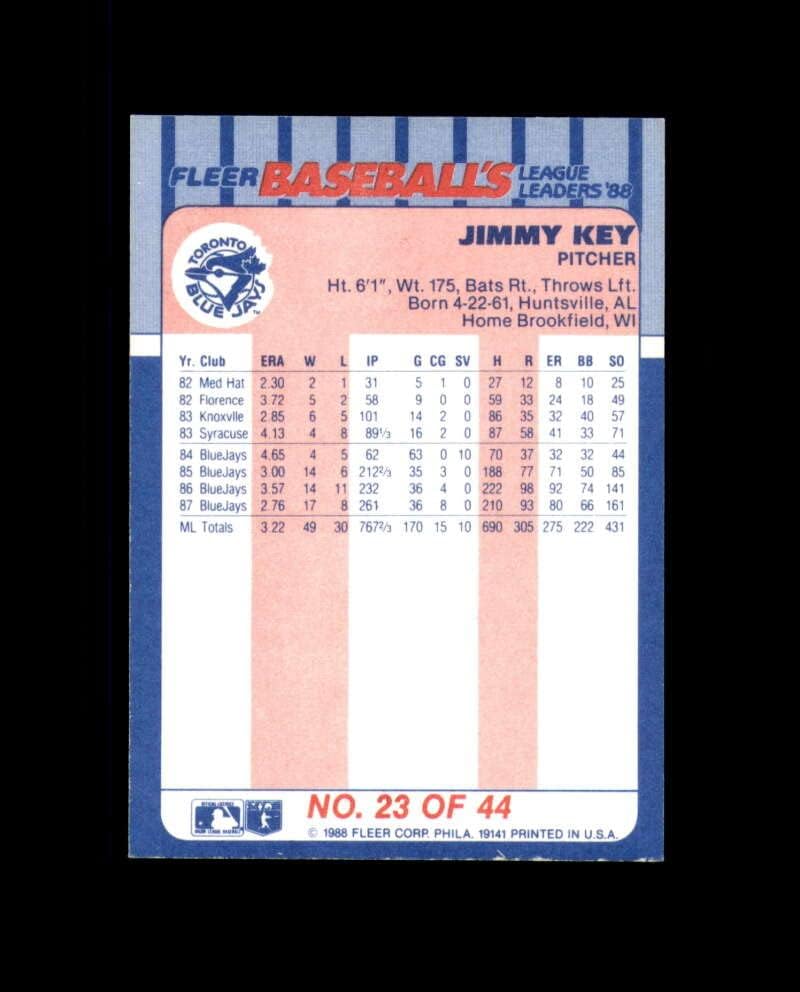 Jimmy Kulcs Kézzel Aláírt 1988 Fleer Liga Vezetői Toronto Blue Jays Autogramot