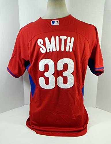 2014-15-ös Philadelphia Phillies Smith 33 Játékban Használt Piros Mez ST BP 48 73 - Játék Használt MLB Mezek