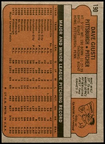 1972 Topps 190 Dave Giusti Pittsburgh Pirates (Baseball Kártya) NM+ Kalózok