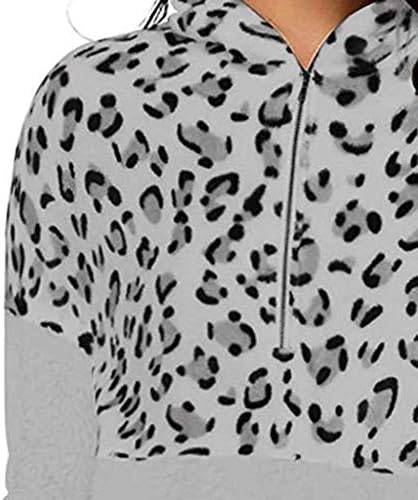 JFLYOU Nők Leopard Nyomtatási Plüss Cipzáras Kapucnis Hosszú Ujjú Ruha Őszi Téli(Szürke,Nagy)