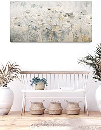 ArtbyHannah Virág, Fehér Virág, Absztrakt Fekete-Fehér Vászon Festmény Wall Art