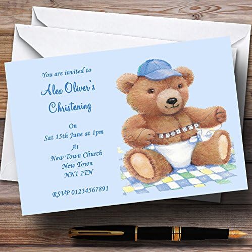 A Kártya Állatkert Kék Kisfiú Teddy Keresztelő Személyre Szóló Meghívókat