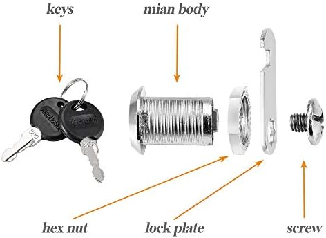 Kitmose Kabinet Cam Lock Set, 2 Csomag Kulcsos Egyformák 1 / 25 mm Henger Cam Zárak Biztonságos Fájl Fiókos Komód RV Henger Csere Zár, Vasalat,