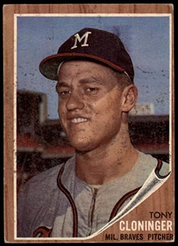 1962 Topps 63 Tony Cloninger Milwaukee Bátrabbak (Baseball Kártya) JÓ Bátrabbak