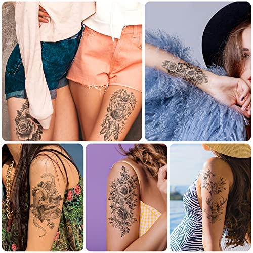 EMOME 400+ Elegáns Stílus Reális Ideiglenes Tetoválás a Nők, Tartós Félig Állandó Tetoválás, Vízálló, Nagy Virágok, Rózsa Kéz Tetoválás Matricák,