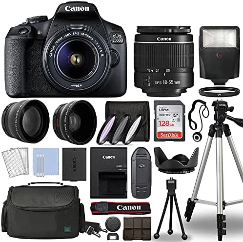 Canon EOS 2000D / TÜKÖRREFLEXES Fényképezőgép + 3 Lencse Kit 18-55mm + 16GB + Flash & Többet Európai Modell [No ] (Felújított), 128 gb