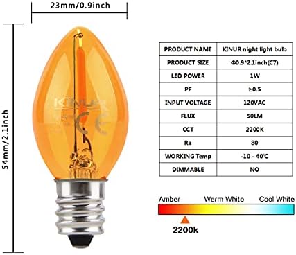 KINUR LED-es Éjszakai Fény, Izzók, C7 LED Izzók E12 Gyertyatartót Bázis Amber 2200K, 1 Watt Egyenértékű 10W Izzó, Só Lámpa, valamint