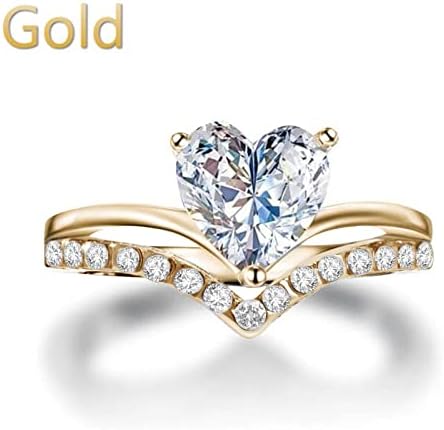 Yistu Gyűrűk Vintage Gyűrű Hercegnő Személyre szabott Gyémánt Cirkon Szív Alakú Eljegyzési Női Gyűrűk 46 Gyűrűk (Arany, 6)