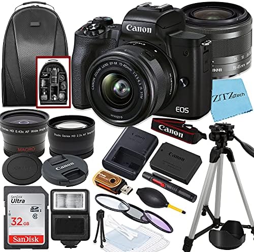 Canon EOS M50 Mark II tükör nélküli Vlogging Digitális Fényképezőgép EF-M 15-45mm az STM Zoom Objektív + SanDisk 32GB Memória Kártya + Állvány